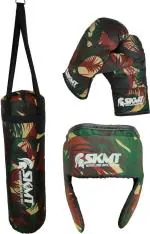 Skmt Kids Boxing Kit - Army Design Filled Punching Bag, Gloves, Headgear (Pack Of 3)
