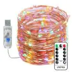 LTETTES Multicolor 5V DC LED RGBY Flexible Copper Wire Fairy String Lights with USB Powered and Remote Controller 10 m and 100 Lights