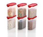 YouBee Modular Air-Tight Kitchen Storage Container Set Ideal for Floor | Cereal | Dal | Rice | Pulses | Multi-Purpose Stackable BPA Free Kitchen Storage Container 1800 Ml Set of 6 (Red)