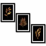 RELANTA Modern Wall Art Frame Posters - Leaf Framed Hanging Paintings for Home, Living Room, Bedroom and Office Wall Decor (11 inch x 14 inch, Synthetic Wood) Set of 3 (BLACK)