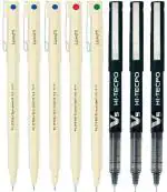 Pilot Hi-Tecpoint 05 and V5 Extra Fine Point Liquid Ink Pen | Tip Size - 0.5 MM | Unique Dimple Tip Technology | Ink Colour - 3 05 Blue, 1 05 Red, 1 05 Green and 3 V5 Black | Pack of 8