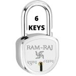 RAM-RAJ shubh labh Lock and 6 Keys Door Lock for Home Steel 65mm, Double Locking, 8 Lever Lock for Home, gate, Door, Shop, Shutter Original Aligarh Lock, Silver Finish (Pack of 1)
