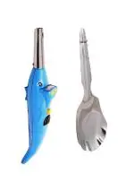 Blue Wonder Dolphine Shape Electric Gas Lighter With Stainless Steel Rice Panja Spoons and Multicolour, Pack of 2