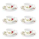 Larah By Borosil Opalware Red Lily Cup Saucer Set of 6 pieces