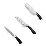 YELONA Stainless Steel Japanese Kitchen Knife with Black Handle Best Choice for Home Kitchen and Restaurant with Hollow Knifes 9,11,12 inches (Silver with Black Handle, Set of 3)
