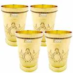 Prisha India Craft Pure Brass Mughlai Style Embossed Design Lassi Glass Capacity 250 ML | Set of 4