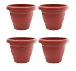 Airex 10 Inch Heavy Duty Plastic Planter Pot Plant Container Set Garden Flower Pots Brown, Pack of 4