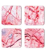 Whats Your Kick Marble Texure Red And White Texures Printed Set of 4 Coaster With Metal Stand