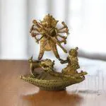 ZineArt Handcrafted Dokra Durga Idol on Boat | Mahishashur Mardini | Antique Metal Craft (H: 7 Inches).