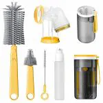 Adore Baby Travel Bottle Cleaner Kit - Silicone Bottle Brush -Dry Rack - Dispenser -Yellow
