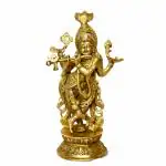 Kalarambh Bharat Haat Yellow Brass Krishna with Chaturbhuj Carving Handicraft Art 13 x 8 x 28 cm