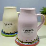 LA TABLEWARE Can Shaped 425 ml Extra Large Coffee Mugs, Set of 2 Mugs in Light Pink & Cream Color combination