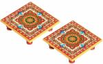 Pink Sky FIDOZA Marble All Purpose Chowki (Multicolor, Pack of 2)