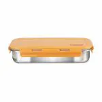 Nayasa Eco Roti Lunch Box - 580 Ml, Stainless Steel Kids Lunch Boxes With Four Side Clip & Inside Removable Round Container, Airtight Containers, Light Weighted, Easy To Carry, Safe For Kids, Ideal For School Going Kids And Adults, Orange