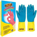 BEAR GRIPS Supreme Reusable Latex Rubber Gloves (Large, Yellow & Blue) -1 Pair