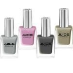 JUICE ONE COAT NAIL PAINT COMBO BLOOMING PINK - C05, ASH BLONDE - C06, GLAMOUR GOLD - C08, MOON LIGHT - C11 LONG LASTING 11ML EACH PACK OF 4