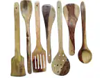 RTWARE Wooden Spoon Natural Handmade Cooking Spoon Set, Kitchen Utensils, Frying Spoon Ladles & Turning Spatula Nonstick Spoon Set for Cooking Kitchen Tools | Set of 7 | Brown