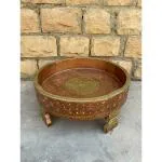 Baanmata International Hand Made Copper Round Wooden Chakki Table (45 x 45 x 20 cm)