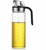 VMITRA Olive Oil Glass Bottle Silicone Auto Flip Oil Dispenser Leak Proof Bottles with Non Slip Handle Automatic Cap and Stopper for Kitchen Cooking (M Oil Bottle Auto Open 550Ml)