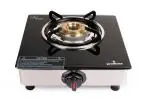goodflame Single Burner SS Blk Toughened Glass 1 Brass Burner Gas Stove(Manual Ignition) Glass Manual Gas Stove