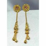 SHEELOVES 22k Gold Plated Hanging Earring | sui dhaga | drop earrings Brass Drops & Danglers | Beautiful Red Diamond | 1-Pairs