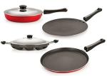 Nirlon 4 pcs of Red and Black Non-stick Kitchen Cookware Essential Set, Standard