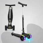 NHR 3 Wheeled LED Smart Kick Scooter With Adjustable Height And Foldable Scooter With Rotary Light Up Wheels , Lightweight and Foldable Kids Scooter For 2+ Years (Capacity 30 Kg | Black)