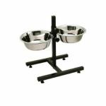 VM Mart Stainless Steel Adjustable Height Double Food & Water Feeding Bowls for Dogs & Puppies H Shaped Standing Bowl