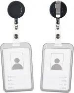 Shining Zon Heavy Duty Retractable Badge Holder with Aluminum Metal Silver Vertical ID Card Holders for Office ID Cards (Set Of 10 Black Yoyo)