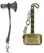 Blue Aura Anaya Pop Gold, Silver Steel Avengers Thor Hammer Or Thor Stormbreakers Key Chain (Pack Of 2)