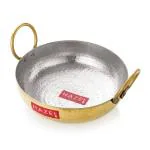HAZEL Brass Kadai with Kalai | 100% Pure Brass Kadhai with Tin Coating | Hammered Pital Kadai for Cooking and Serving | Brass Utensils For Kitchen, 2100 ML, 23.5 cm