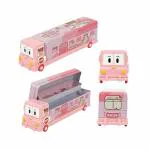 SCOODIES Compass Box for Kids - Magic Bus Shaped Compass Box for Kids with Wheels and Sharpener Metal - Pencil Pouch, Pencil Box for Kids (Pink)