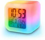 Dizaa Plastic Automatic 7 Colour Changing LED Digital Alarm Clock with Date, Time, Temperature for Office, Bedroom, Study Table (Multicolor)