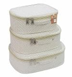 atorakushon 3 Pc Different Sizes Pouch Fabric Bag Set, Purse Size Makeup Organizer Bag Kit Toiletry Bag Wardrobe Organizer Jewellery Pouch (Cream)