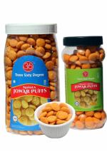 360 Three Sixty Degree Slow Roasted Palm Oil & Maida Free Jowar Puffs Masala Big Jar + Creamy Cheese Small Jar Combo (160 +80 Grams)