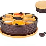 DeoDap Plastic Round Masala Box 7 Compartments with 7 Spoons for Kitchen, Spice Box