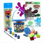 Rabbit DIY Metallic Slime Kit Level 3, Kid Doh Neon Bucket, Tempera Colors Slime Making Kit Combo with DIY Set, Roller, Cutter Dough Clay Set for Kids Multicolor Pack of 3