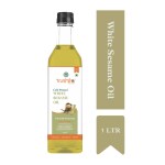 Trushita Cold Pressed White Sesame Oil - 1 Litre Pet Bottle | Gingelly Oil | Kolhu/Kacchi Ghani/Chekku | 100% NATURAL | Unrefined | Virgin oil | Chemical-Free | 100% Pure Edible Oil For Skin Care & Massage, Ayurvedic Therapy and Healthy Cooking Oil