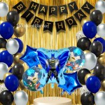 House of Banter Bat Theme Birthday Decoration Set for Kids Birthday- 68Pc - 60 Balloons, 1 Bat Foil Balloons set of 5, 1 Banner, 2 Gold Curtains ( Bat Birthday Theme Decorations for Boys / Kids Party / Adults )