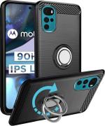 Unistuff Back Case Cover for Motorola Moto G22 with Magnetic Kickstand | Premium Matte Finish | Camera Bump Protection | Rubberized Ring Cover - Night Black, 76866