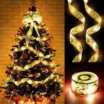 CORALTREE Christmas Ribbon Lights ,Christmas Tree Ribbon String Lights 12 Ft- 150 LED Lights Battery Operated Xmas Fairy Lights for Christmas Tree Party (Gold)