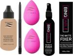 Bingeable Face and Body Foundation for All Skin, Bold Black Kajal with 2 Powder Puff and Long Lasting Mate Fixer Spray Set of 5