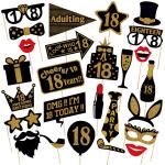 Zyozique Party Decoration 18Th Birthday Photo Booth Party Props - 26 Pieces - Funny 18Th Birthday Party Supplies, Decorations And Favors Black, Gold B