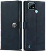 Fastship Oppo RMX3261 / Realme C21Y Flip Cover | Full Body Protection | Inside Pockets & Stand | Wallet Button Magnetic Closure Book Cover Leather Flip Case for Oppo Realme C21Y - Blue