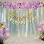 OMUDA pastel rainbow butterfly theme birthday party decorations Combo Kit includes 81 pcs- white net Curtain cloth with Fairy Lights and 3D gold butterfly, birthday decoration