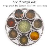 DARAZ 8 in 1 Spice Box Stainless Steel stylish Large | Masala Box For Kitchen Steel | Wire Stand Masala Dabba Steel | See Through Lid 8 Containers, 8 Spoons, Silver