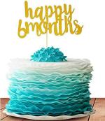Festiko Real Glitter 6 Months Cake Topper, Half 1, 2 Birthday Cake Decorations, Half Birthday Decorations Single Side, Baby 1, 2 Birthday Cake Topper (Happy 6 Month Cake Topper Gold)