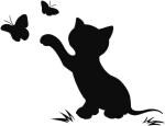 Lanstick Vinyl Black Cat Playing With Butterfly Image Self Adhesive Wall Sticker24 inch