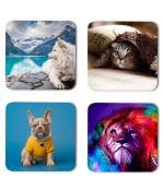 Whats Your Kick Animals Dogs Cats And Colorful Lion Printed Set of 4 Coaster With Metal Stand