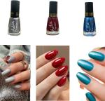 Temper High-Shine Long Lasting Non Toxic Professional Nail Polish Set Silver, Red, Blue (Pack of 3)